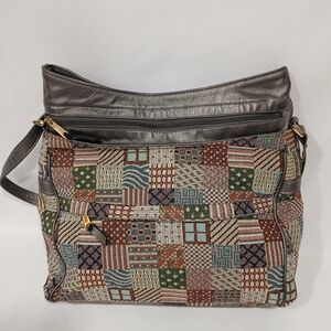 Leather-Trim Tapestry Crossbody Bag - Brown Multi
